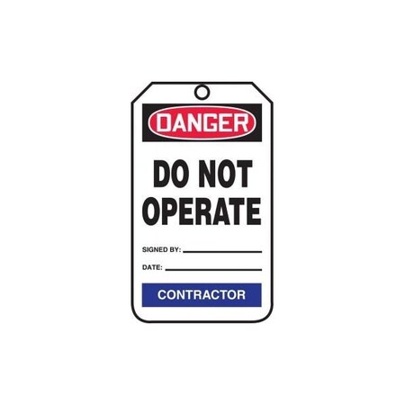 Accuform Safety Tags, DANGER DO NOT OPERATE CONTRACTOR, 5.75in x 3.25in, RP-Plastic, 5PK TPM102PTM